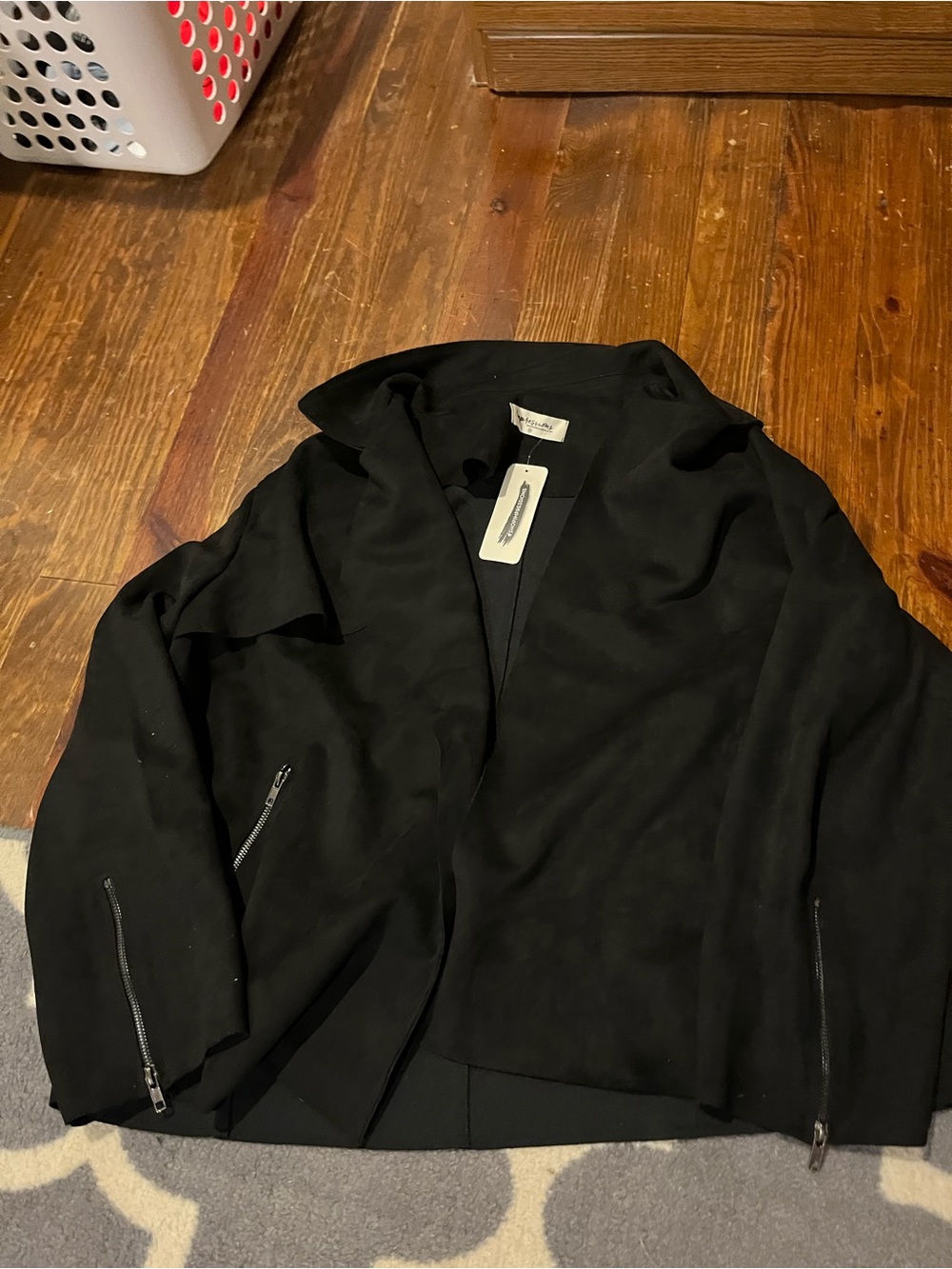 Impressions Black Open Front Draped Jacket with Zip Sleeves
